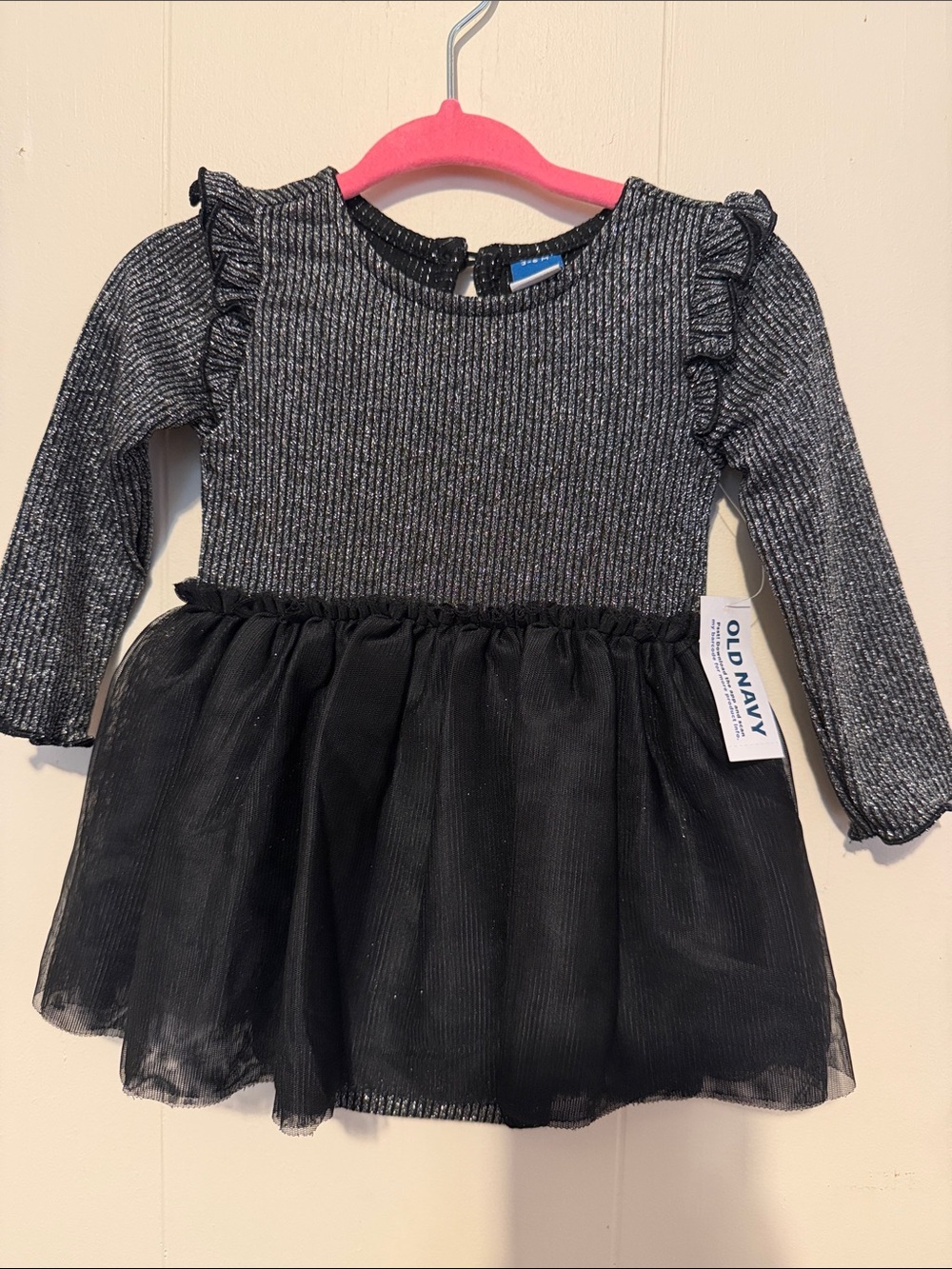 Old Navy Silver Sparkle Knit Dress with Black Tulle Skirt